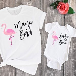 Mama bird baby bird flamingo set